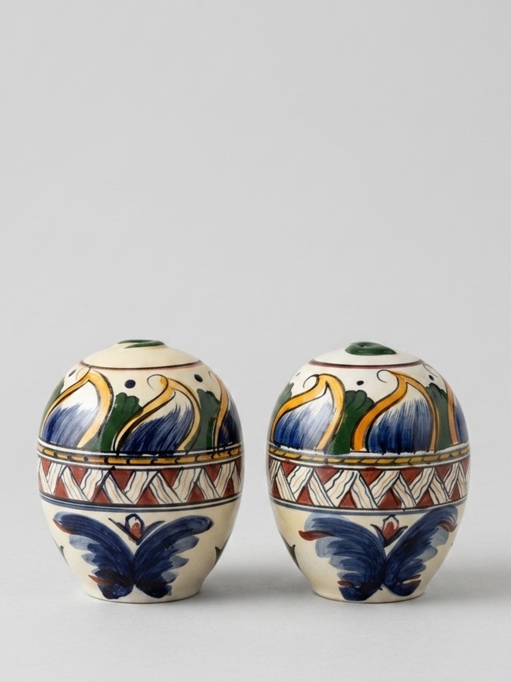 Vintage Hand Painted Ceramic Salt and Pepper Shakers Egg Shaped Floral Pattern
